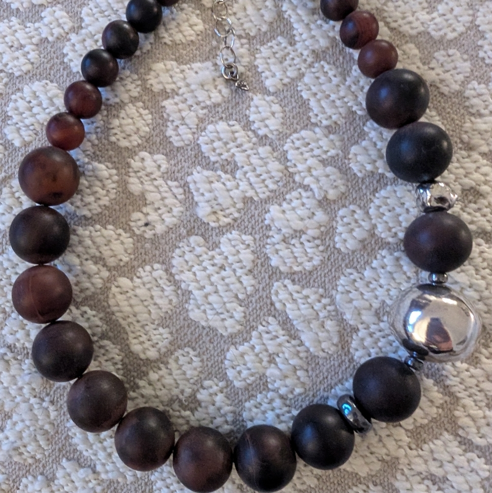 Silpada N1822 retired Brown and Silver Beaded Necklace